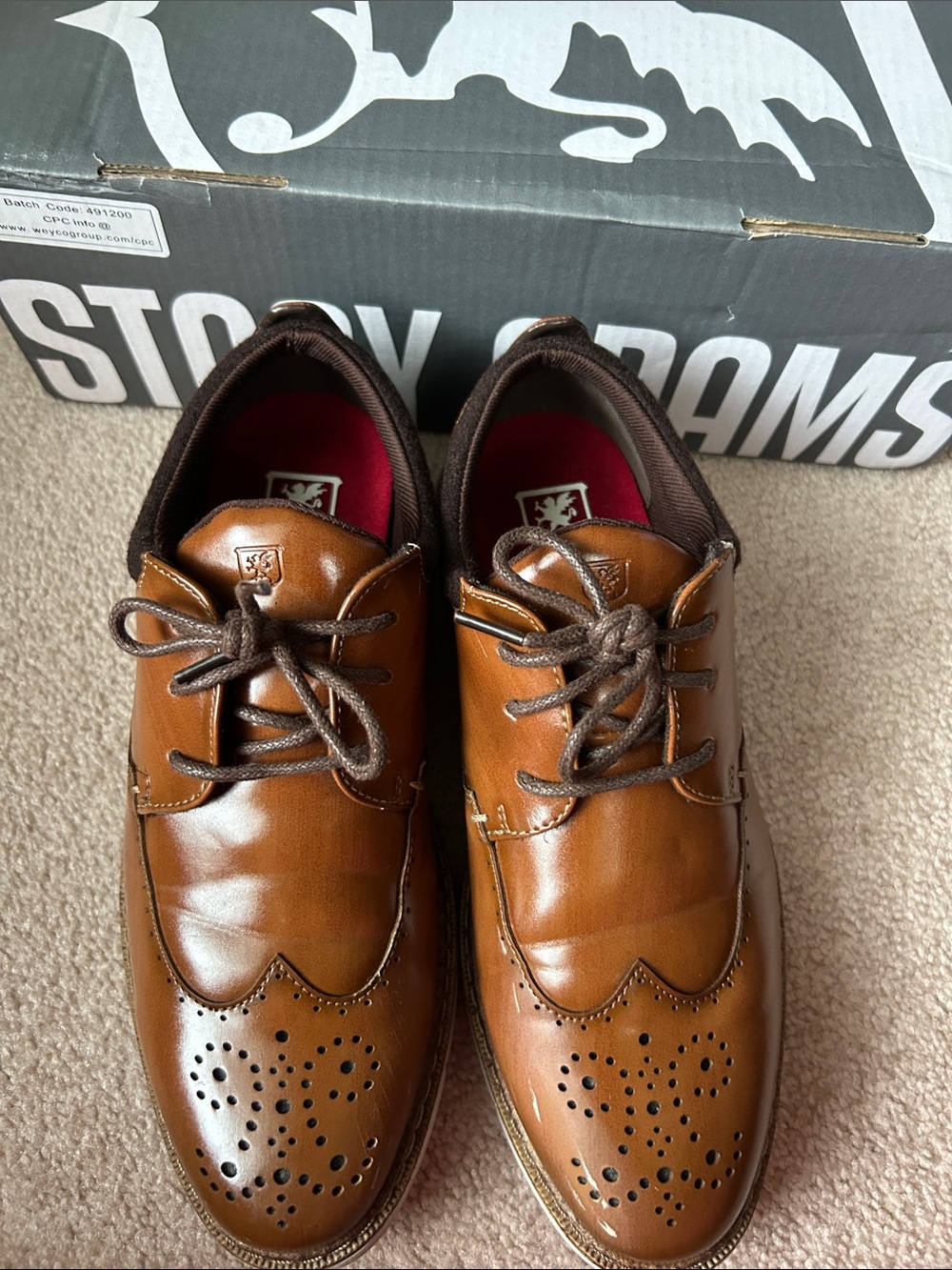 Stacy Adams Boys Tan Brown Wingtip Lace-Up Dress Shoes